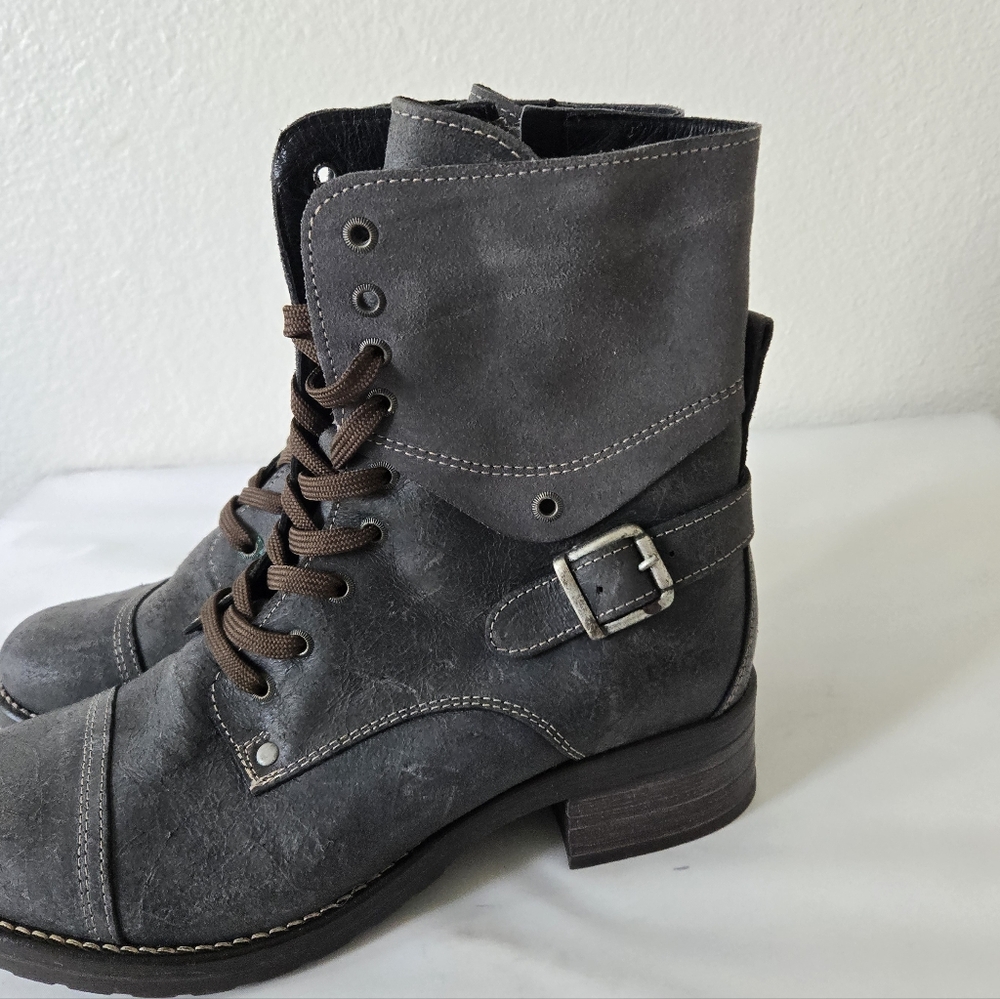 Taos Crave Boots Gray Leather Suede Lace-up Combat Moto Size 41 or US 10 / 10.5 - Picture 3 of 16